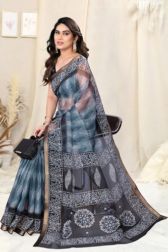Image of MIRCHI FASHION Kota Doria Cotton Saree with Blouse Piece | Paisley Block Printed Saree for Women | Traditional Ethnic Daily Wear Summer Saree