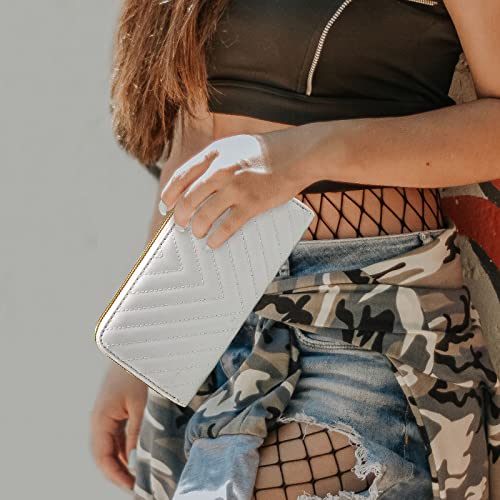 LJCZKA RFID Blocking PU Leather Wallet for Women Large Capacity Double Zipper Pocket With Wristlet Clutch Credit Card Holder (White)2