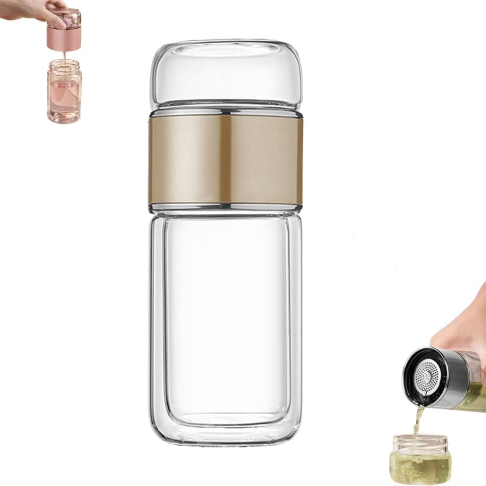 Infusifie Tea Infuser, Infusible Tea Maker, Portable Tea Water Separation Tea Cup,Leak-Proof Water Separation Tea Pot Double Glazing for Office Home (Gold,350ml)