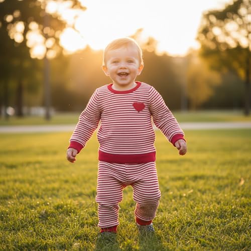 Image of VISGOGO Baby Boy Clothes Toddler Fall Winter Outfit Sweater Toddler Boy Striped Clothes 6 12 18 Months 2 3T 4T Pant Set