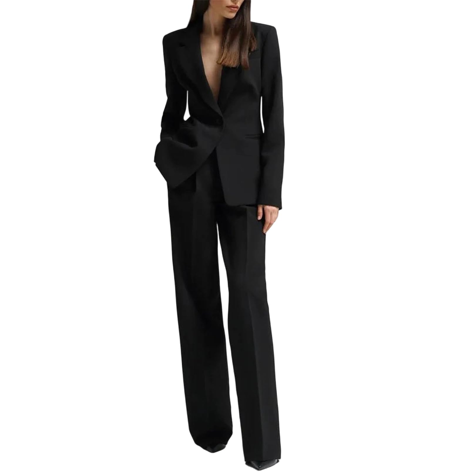 Womens Two Piece Blazer Suit Set Lapel Single Button Jacket and Pants Elegant Outfit for Business Work Daily