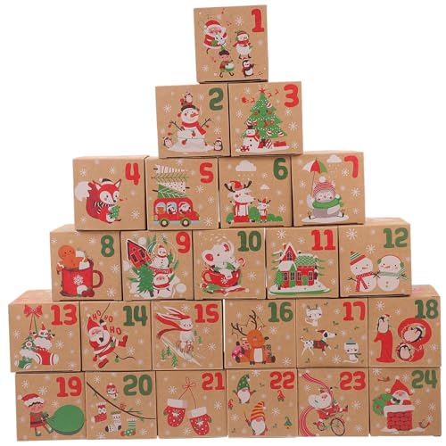 HIAKDOFT 24個入りクリスマスカレンダー用ペーパー ボックス 紙製トリート ベーカリーボックス ナッツ クッキー 収納可能 クリスマスパーティ