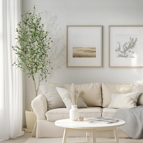 GarveeHome Faux Olive Tree 6ft, Olive Trees Artificial Indoor with White Planter, Artificial Silk Plants with Green Leaves and Big Fruits for Home Office DéCor Living Room Bedroom Stairs Foyer,1 Pack