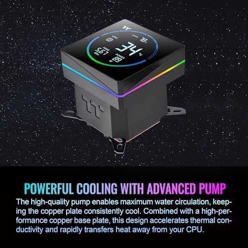 Image of Thermaltake TH240-S V3 ARGB CPU Liquid Cooler; Intel /AMD; 1x240mm 500~2500rpm Single Frame ARGB Fan; 3.95 inch Segment Code LCD; Rotatable Pump Head; TT Segment LCD Software; Black; CL-W469-PL12SW-A