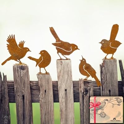OULYDEKO 5PCS Rusty Metal Birds Decoration - Yard & Garden Sculptures, Fence Decor