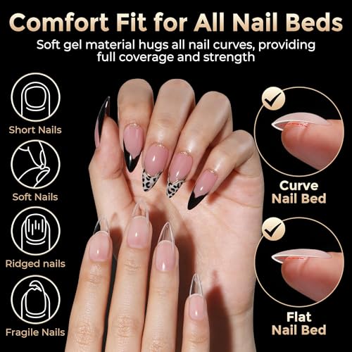Image of Luckyfairy Medium Stiletto Nail Tips 504Pcs X-Soft Gel Fake Nails | 12 Sizes Pre-Shaped Half Matte Full Cover Stiletto Nails, Natural Almond Shape, Break-Resistant, Home DIY Nail Salon Quality