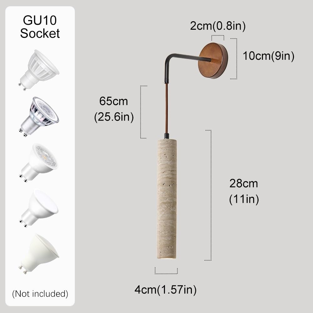 Aplique de Pared Ultrafino de Tubo Largo, lámpara de Pared de travertino Natural, luz de Pared Regulable en Altura, lámparas de Flauta de Piedra, Casquillo GU10, Luces Minimalistas