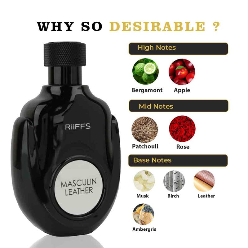 Image of RiiFFS Masculine Leather Perfume for Men | Strong & Classic Scent | Cruelty-Free, Long-Lasting Eau De Parfum | Premium Gift, 100ml