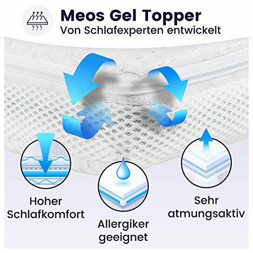 Meos® Gel-Schaum Topper 90x200cm für Matratzen & Boxspringbett - Made in Germany - hohes RG 50 - Bezug bis 60°C waschbar - Matratzenauflage (90 x 200 cm)