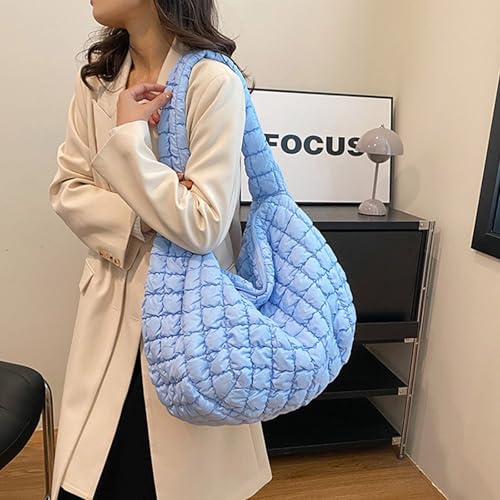 Image of Puffer Tote Bag For Women Quilted Crossbody, Lightweight Puffy Purse Large Hobo Puff Shoulder Handbags