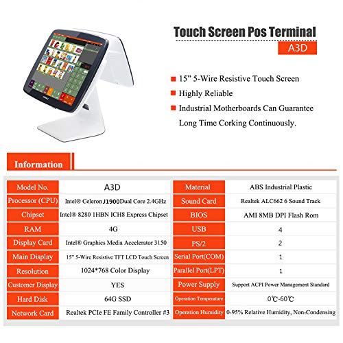 ZHONGJI Touch Dual Screen Cash Register for Restaurants POS System with Receipt Printer Software - Thumbnail 5