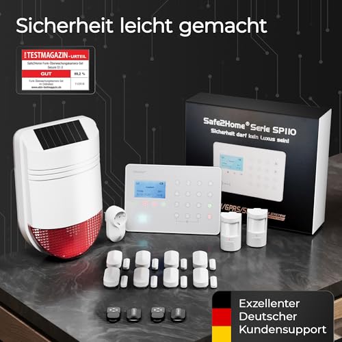 Safe2Home Funk Alarmanlage Großes Set SP110 Sabotageschutz Solar Sirene - deutsch - Alarmsystem SMS...