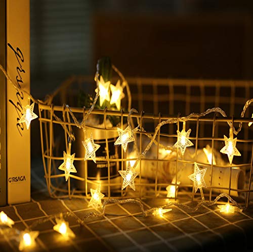 E-lishine 19ft /40LED Stars String Light Battery Operated,Decorative Stars Lights for Home, Party, Christmas, Wedding, Garden (19, Warm White)