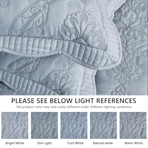 Image of CHIXIN Bedspread Coverlet Quilt Set Full Size - Lightweight Bedding Cover - Beautiful Stitching - 5 Piece Reversible Bedspread - Gorgeous Damask Paisley Pattern (Full, Light Grey)