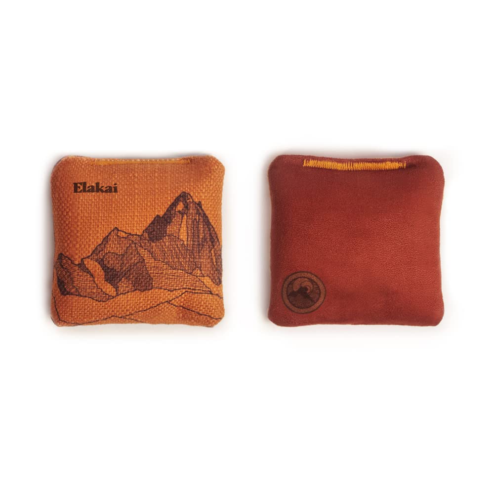 Elakai Cornhole Bags All Weather Dual Sided Slick and Stick Travel Size and Weight Set of 4 Orange Horizon 4 in x 4 in