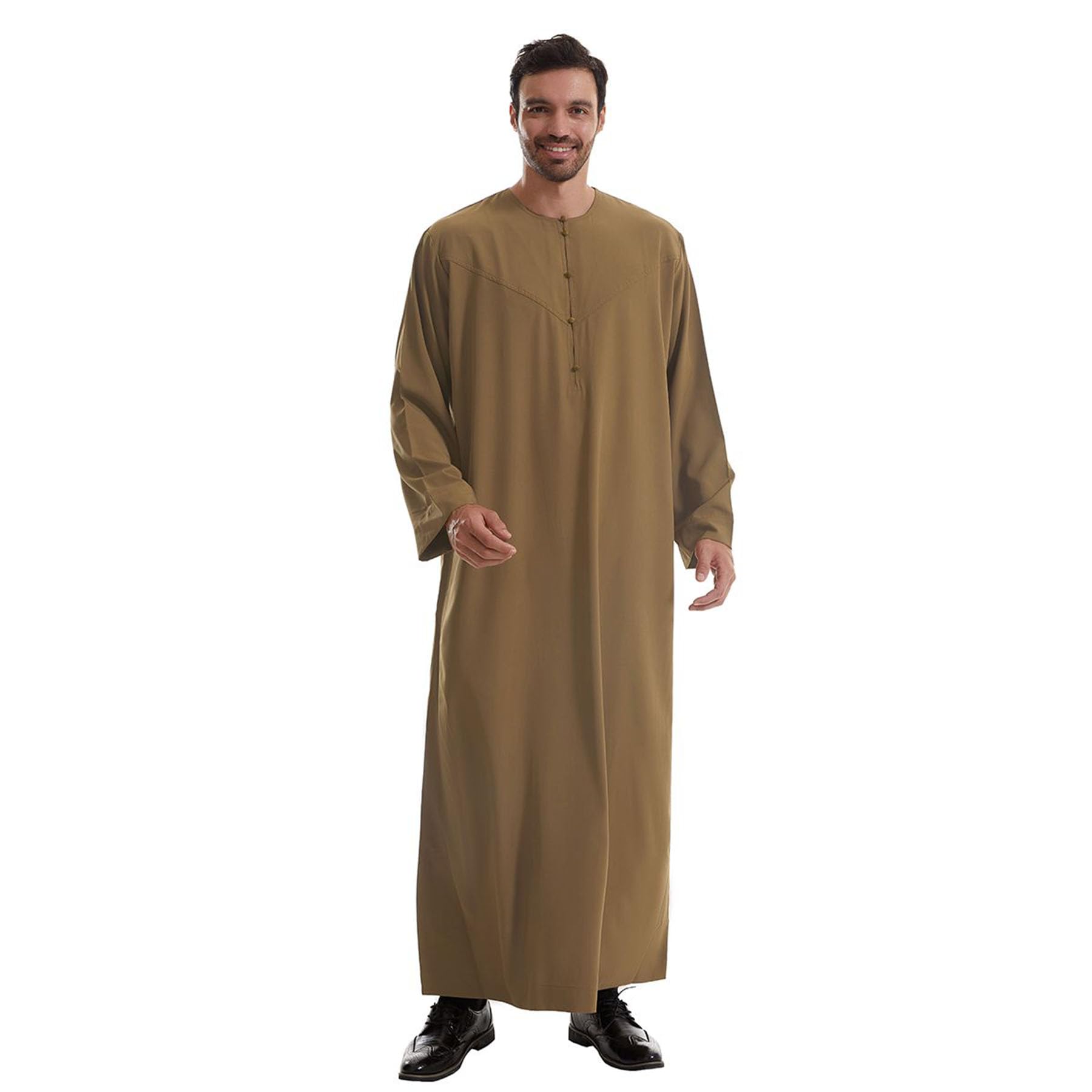 Men's Muslim Clothes Durable Kaftan Robe Dubai Long Gown Ethnic Clothes,1pc Soft Robe