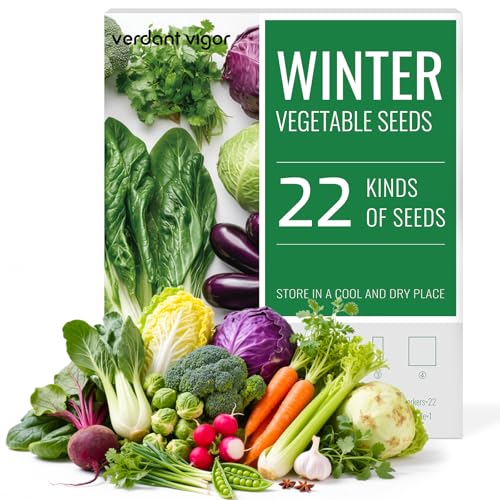 22 Winter Seeds Variety Pack for Planting, Over 10,000 Vegetable Seeds, USA Grown, Heirloom, Non-GMO, for Indoor Outdoor Gardening, Lettuce, Kale, Kohlrabi, Broccoli, Spinach, Carrot and More