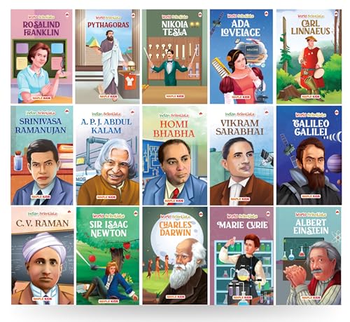 Image of Story Books for Kids (Set of 15 Books) (Illustrated) - Scientists - Biographies for Children - Einstein, Newton, CV Raman, Homi Bhabha, Abdul Kalam, Pythagoras, Nikola Tesla, Carl Linnaeus, - Age 6+