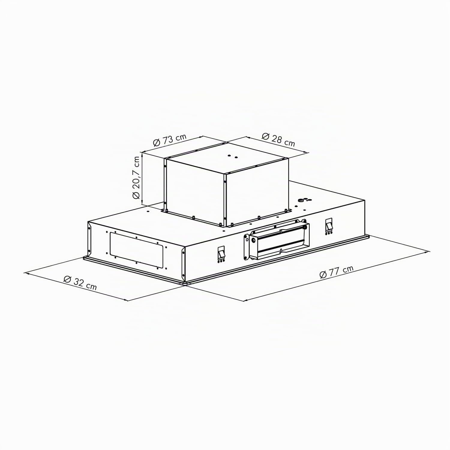 Klarstein High Line Deckenhaube 77 cm 410 m3/h Umluft Abluft LED Fernbedienung Edelstahl schwarzes Glas