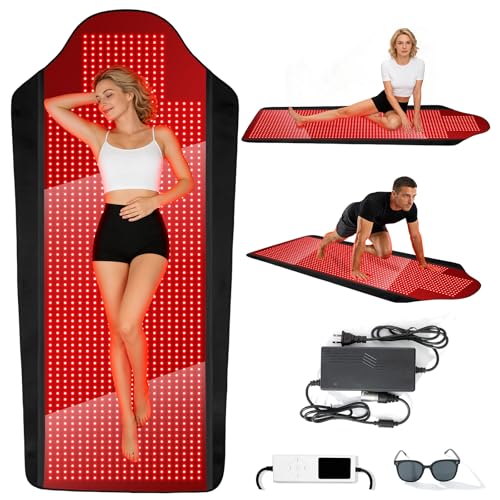 Infrarottherapie & Rotlichttherapie zur Schmerz 185 * 90cm Infrarot Matte mit 660nm & 850nm 1444 LED Red Light Therapy 5 Helligkeitsstufen Timer Rotlicht Infrarot Infrarotlampe für Ganzkörper