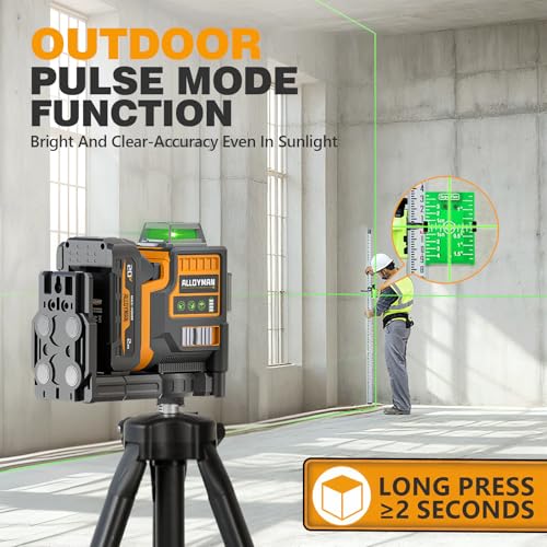 Image of Alloyman Max 20V Laser Level with Tripod, 3x360 Self-Leveling Laser level, 3D Lazer Leveler Tool for Construction, Picture Hanging with Strong Magnetic Bracket & Hard Carry Case