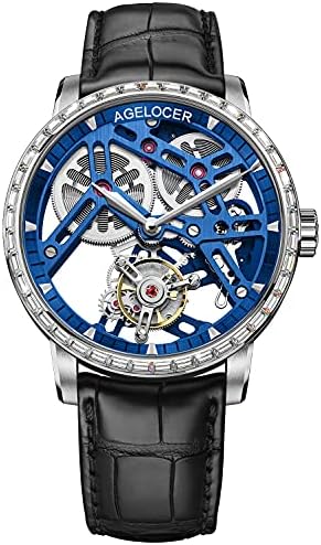Agelocer Men’s Top Brand Tourbillon Double-Sided Hollow Hand-Operated Mechanical Leather Analog Fashion Luxury Dress Watch