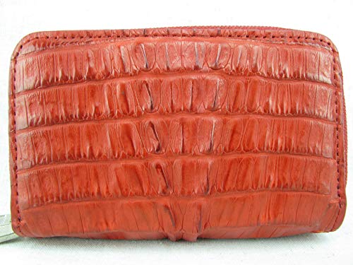 Genuine Crocodile Skin Leather Zip Around Key Holders Wallet Coins Purse (Black) (Carmine Red)2