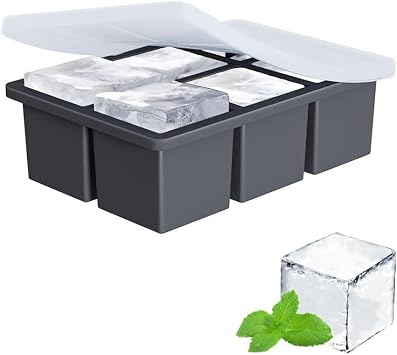 Joyzzz Ice Cube Trays, 6 Büyük Kare Ice Cube Tepsisi, Kapaklı Yeniden Kullanılabilir Silikon Ice Cube Tepsisi, Dondurucu için Buz Tepsileri, Viski, Karışık İçecekler için Kolay Açılan Ice Cube Kalıbı