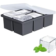 Joyzzz Ice Cube Trays, 6 B y k Kare Ice Cube Tepsisi, Kapakl  Yeniden Kullan labilir Silikon Ice Cube Tepsisi, Dondurucu i in Buz Tepsileri, Viski, Kar k  ecekler i in Kolay A lan Ice Cube Kal b