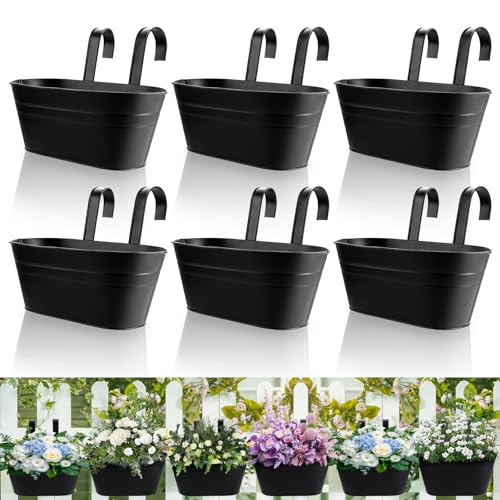 DAJAVE Lot de 6 pots de fleurs suspendus en métal - 27,5 cm - Noir - Pour balcon, clôture, jardin