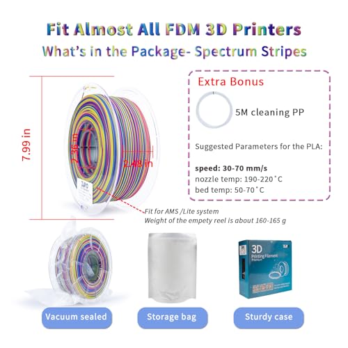 Image of ZIRO Magic Dynamic Color Changing Filament 1.75mm, Fast Color Change Matte PLA Stripes Series, Fit Most FDM 3D Printer, 1KG Spool (No Shine), Spectrum Stripes