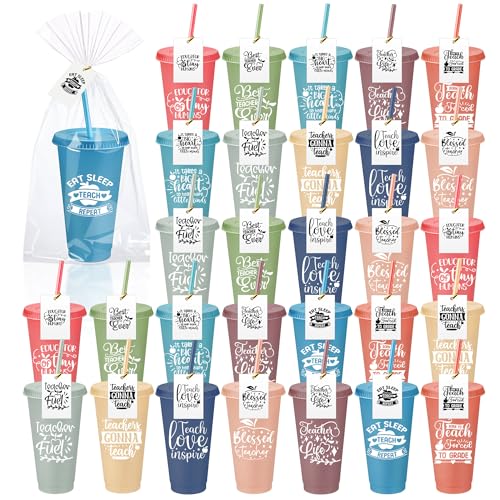 Funnymoom 30 Sets Teacher Gift 24 Oz Cups,Simple Style,Vintage Color