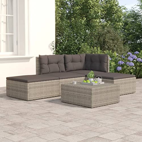 Festnight 4 Pzas Conjunto Sofá Jardin Exterior de Ratán con Cojines, Sofá Ajustable Patio Terraza, Muebles de Jardín Ratán Sintético, Muebles Salón Jardín Modular, Gris Type 3