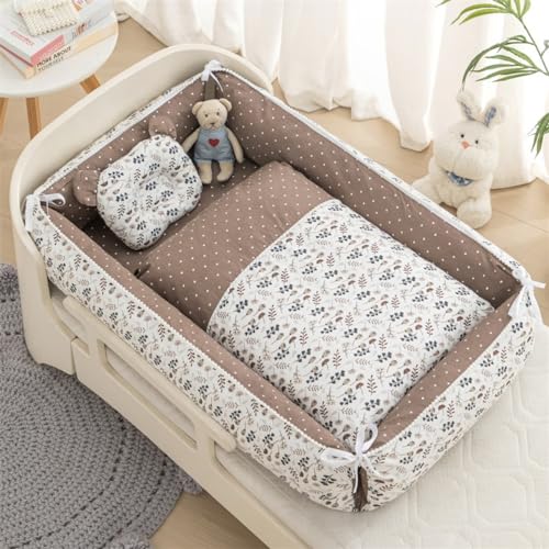 ベッド ベット ポータブルベビーベッド 新生児 寝返り防止 簡易ベッド 取り外し可能 コンパクト 添い寝ベビーベッド(枕・ベッド・掛け布団付き) 通気性 洗える 折りたたみベッド 安心・安全 出産祝い (コーヒーの葉)