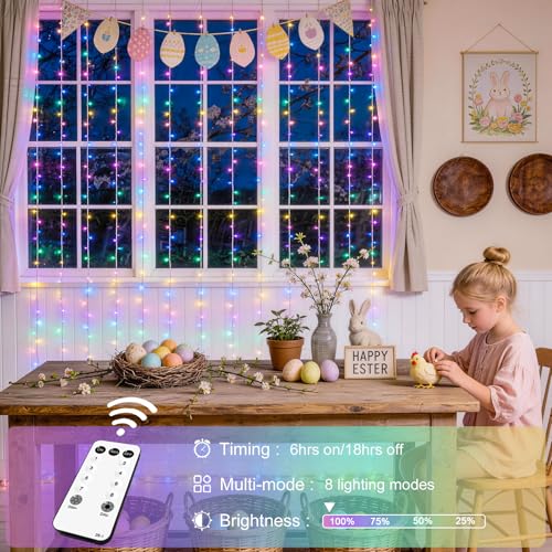 Image of JMEXSUSS 300LED Curtain Lights for Easter Decor, 9.8x9.8ft, Pastel