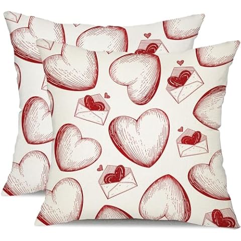 DFXSZ Valentine's Day Pillow Covers 18x18 Inch Set of 2 Heart Envelope Love Decor White Throw Pillow Covers Valentine's Day Cushion Case Decoration for Sofa Couch 134A18 Cover