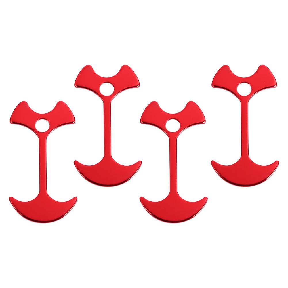 4PCS/Pack Aluminium Alloy Fishbone Tent Stakes Pegs Anchor Stopper Guyline Tensioner, Camping Tent Pegs Fishbone Deck Outdoor Party Rope Anchor Hook(Red)