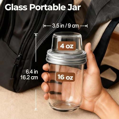 Image of ComSaf Overnight Oats Containers with Lids (16OZ+4OZ, 2PCS) On-The-Go Dual-Laryer Yogurt Parfait Cups with Dry and Wet Separation Mason Jars for Chia Pudding Cereal Nut Fruit Meal Prep Salad