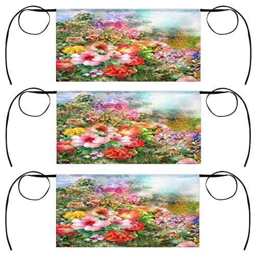 bisibuy Multicolored Flowers 3 Pack Server Aprons with 3 Pockets, Beautiful Waitress Waiter Wasit Apron for Women Men Restaurant Bistro Cafe Bars Half Aprons Waitress Server Accessories