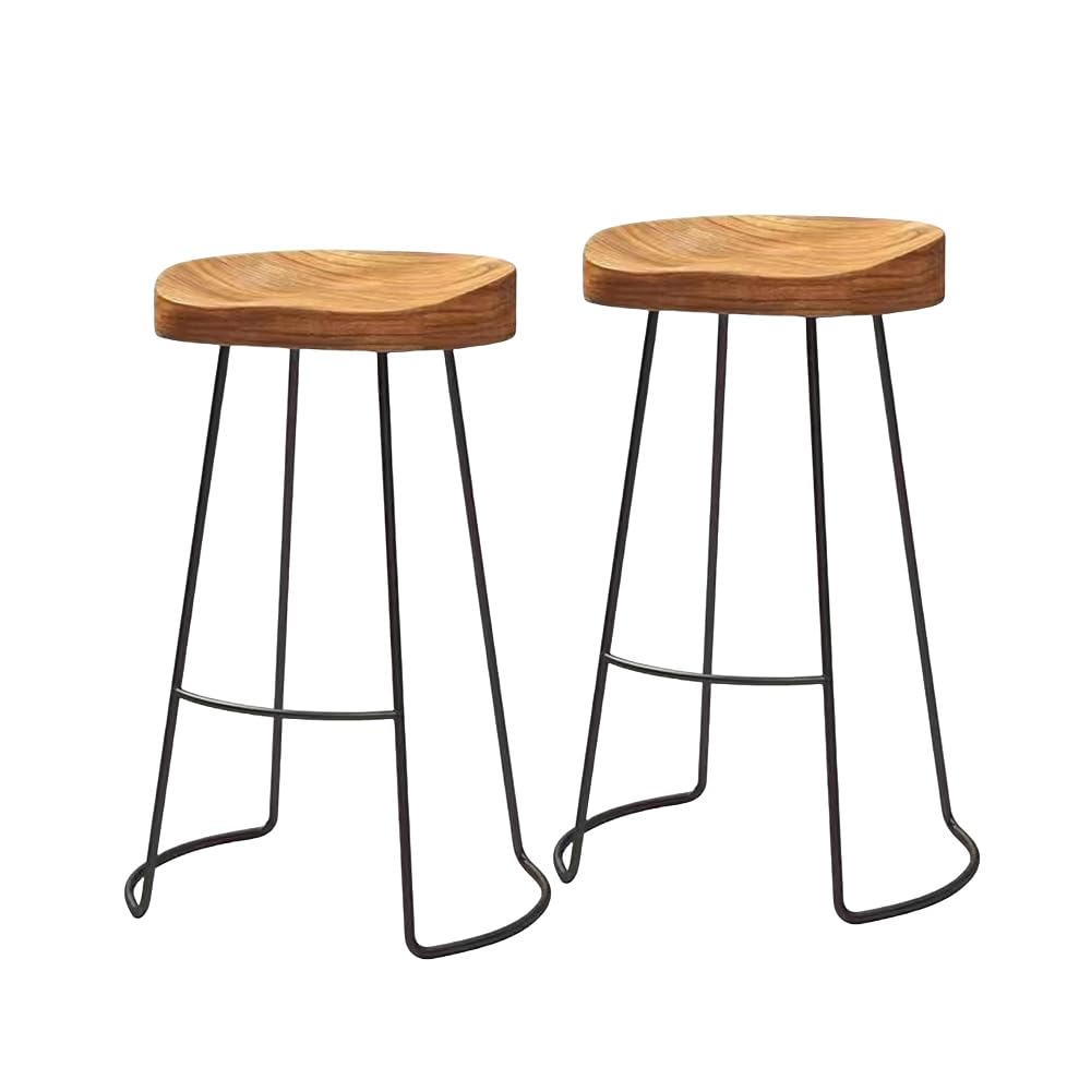AUQMTAIN Solid Wood Bar Height Table, Live Edge Dining Breakfast Narrow Bistro Stool, Bar Stool Rustic Tall Counter Chair (Bar Stools Set of 2)