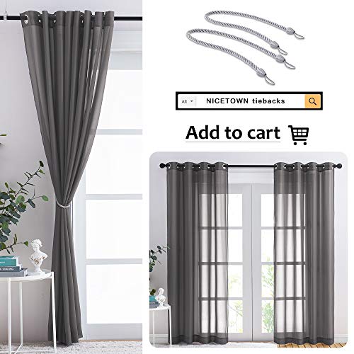 Nicetown Chiffon Sheer Living Room Curtains, Elegant Dark Charcoal Grey Soft Nickel Grommet Window Panels Drapes For Living/Dining Room/Master Bedroom (55 Wide X 96 Inch Long, 2 Panels) #TOP6