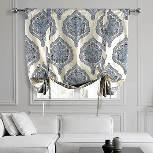 Image of HPD Half Price Drapes Room Darkening Tie Up Curtains 46 X 63 Inch Arabesque Printed Cotton Window Roll Up Balloon Curtain for Living Room, Kitchen PRTW-TUD37-63 (1 Panel), Arabesque Blue