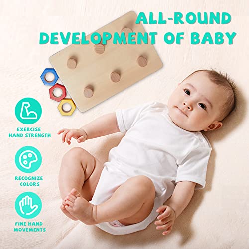 Image of Jumbo Wooden Nuts and Bolts Board, Wooden Puzzle Stacking Toys for 1-3 Year Olds, Occupational Therapy Toys for Fine Motor Skills, Boys & Girls Baby Gift