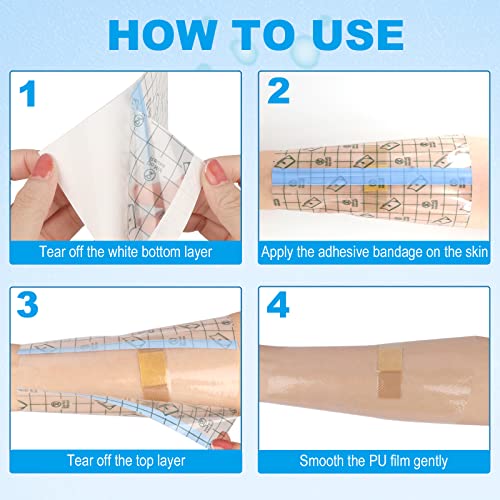 Hion Tattoo Aftercare Waterproof Bandage Transparent Film Dressing 50 Pre-Cut Sheets 4 X 4 Inch Tattoo Cover Up Tape Second Skin Adhesive Bandage Waterproof Wound Cover For Swimming Shower Shield #TOP2