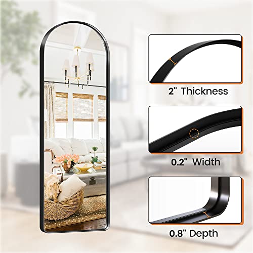 Image of NeuType 64 inchx21 inch Arched Mirror Full Length Mirror for Wall Black Mirror Full Body Big Arched Wall Mirror Full Length Wall-Mounted Mirror Aluminum Alloy Frame,Matte Black (Recessed, No Stand)