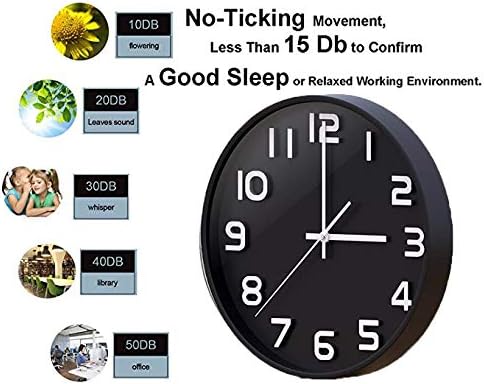 Wall Clock 12" Silent Non-Ticking Quartz Decorative Wall Clock 3D Large Number, Modern Style Good for Living Room & Home & Office Battery Operated(black)
