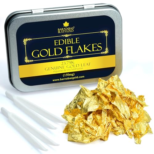 Barnabas Blattgold Genuine Edible Gold Flakes, 150mg/Jar, Edible Gold Leaf for Cake Decorations, for Baking, for Drinks and for Food