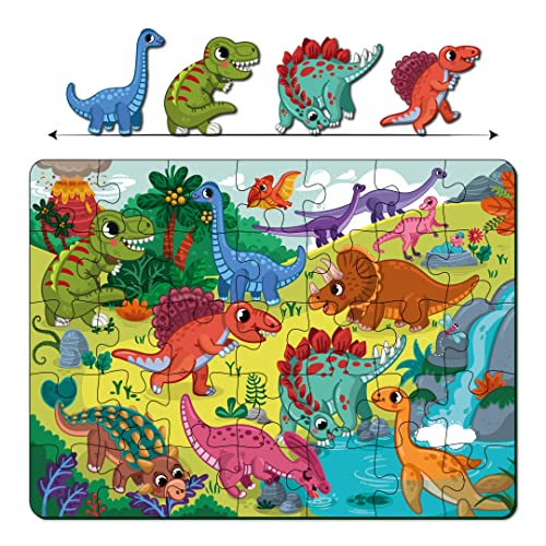 Image of Mini Leaves 48 Piece Wooden Puzzle for Kids & Adults - Dinosaurs Jigsaw - Fun & Challenging Floor Game - Gift With Box - Safe & Durable Educational Toys