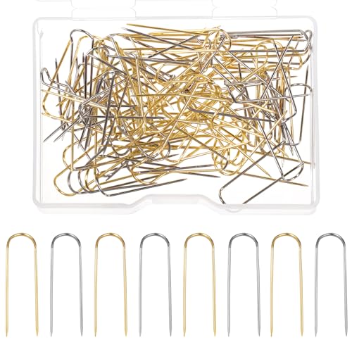 100 PCS U Pins, Shadow Box Pins, Multipurpose Straight Pin for Fabric Quilting Jewelry DIY Sewing Craft Making, Gold, Silver, 0.9