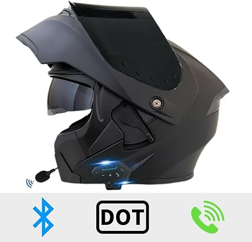 Miniatura 2 de Casco modular Bluetooth para motocicleta, aprobado por DOT, de cara completa con visor abatible, de doble visera, con altavoces duales y micrófono,